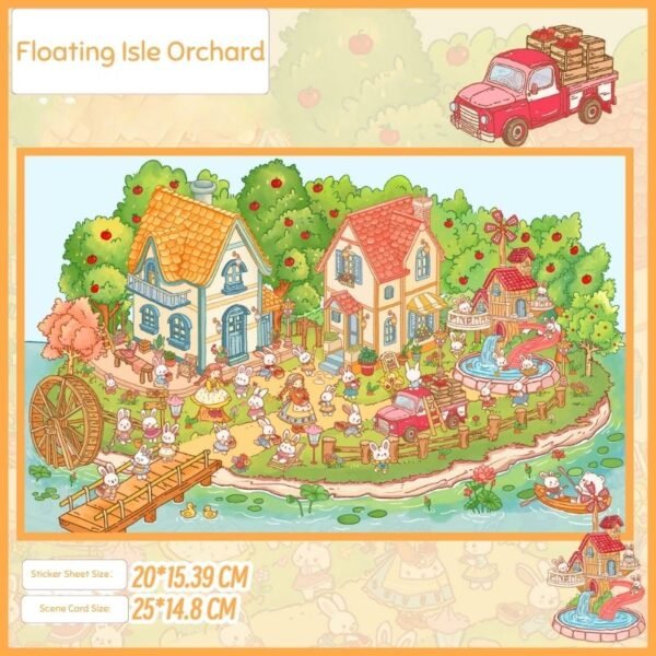 FH02 Fairy Tale Pink Castle & Floating Isle Orchard 2 Scene Stickers Set - Reusable PET Film + Free Metal Tweezers!​ - Image 3