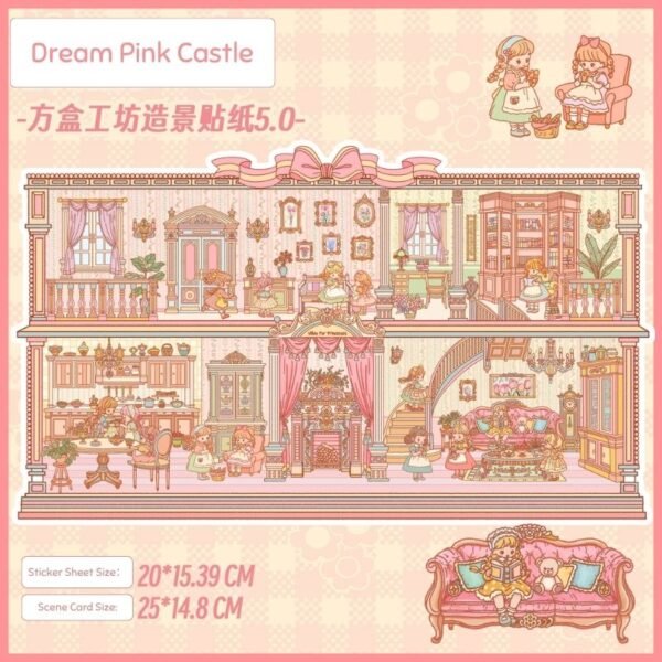 FH02 Fairy Tale Pink Castle & Floating Isle Orchard 2 Scene Stickers Set - Reusable PET Film + Free Metal Tweezers!​ - Image 2