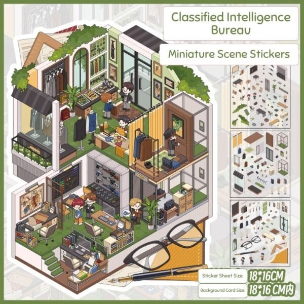 FH03 Espionage Scene Sticker Set: 4 Immersive Spy Scenes 3D Stickers - Image 3