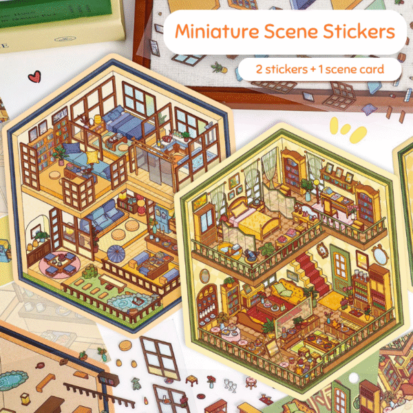 YL01 Maison & Zen: Franco-Japanese House 3D Scene Stickers 2 Cute Miniature Stickers