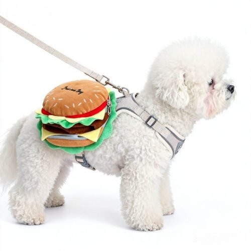 Premium Burger-Themed Dog Harness | H-Shape Trachea Protection & Breathable Mesh for Elevated Style
